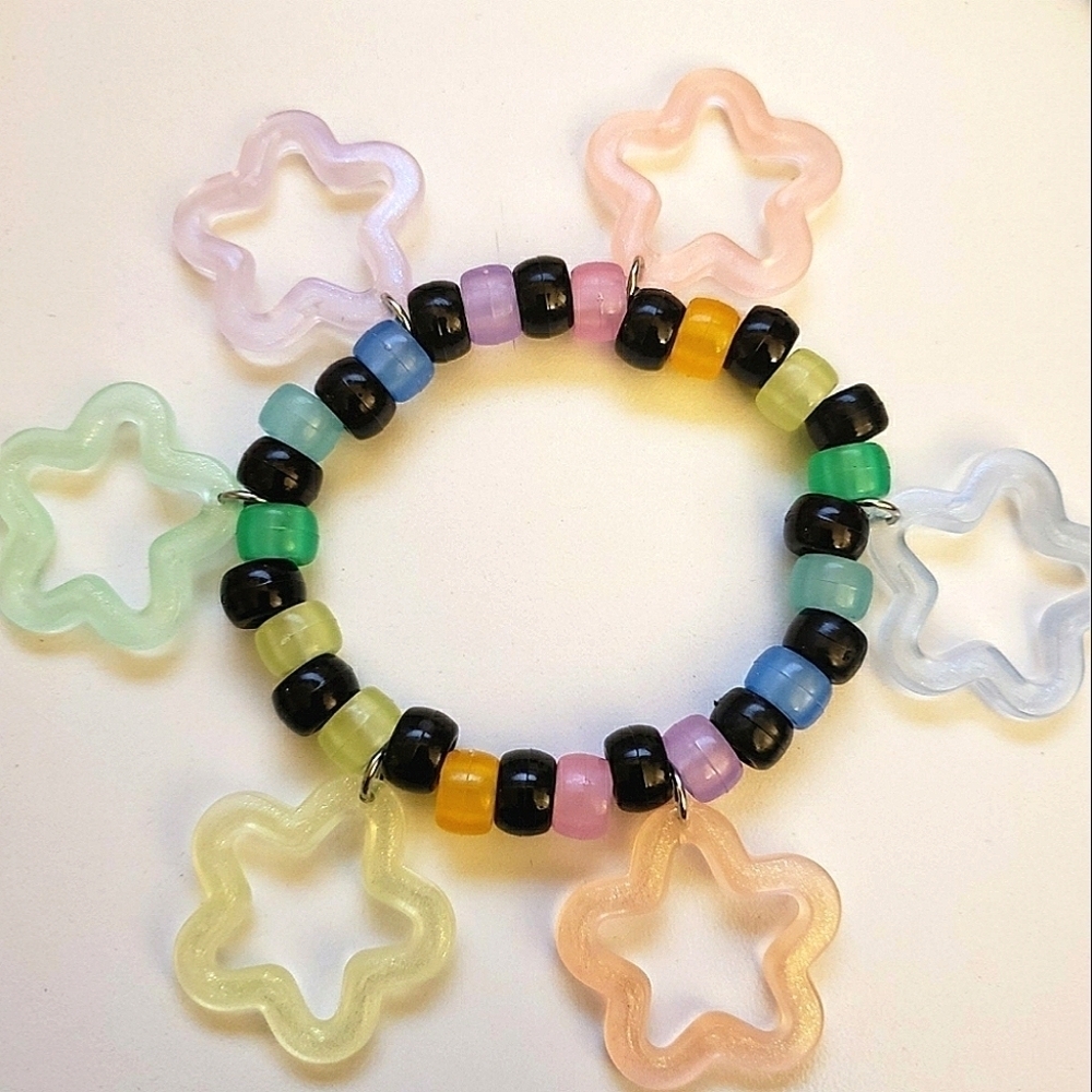 Handmade Glow in Dark UV Pastel Rainbow Star Charm Kandi Bracelet